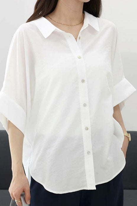 Batwing Sleeve Lapel Button-Up Shirt - liwisi