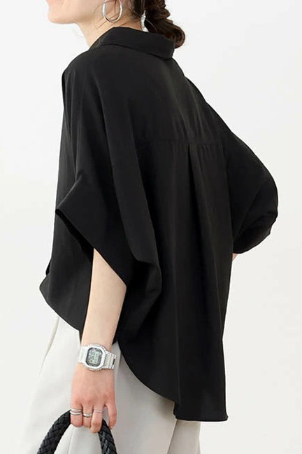Batwing Sleeve Lapel Button-Up Shirt - liwisi