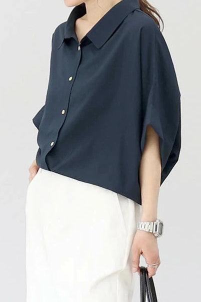 Batwing Sleeve Lapel Button-Up Shirt - liwisi