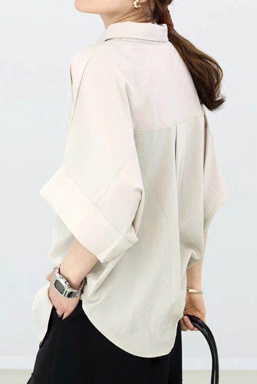 Batwing Sleeve Lapel Button-Up Shirt - liwisi
