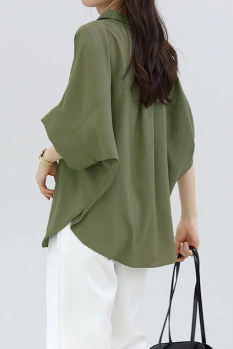 Batwing Sleeve Lapel Button-Up Shirt - liwisi