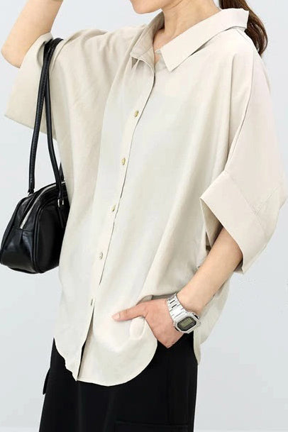 Batwing Sleeve Lapel Button-Up Shirt - liwisi