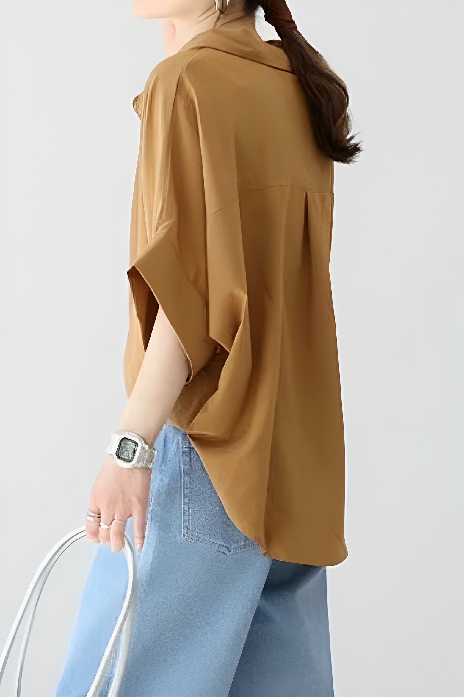 Batwing Sleeve Lapel Button-Up Shirt - liwisi