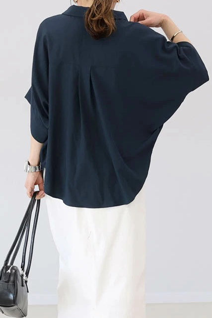 Batwing Sleeve Lapel Button-Up Shirt - liwisi