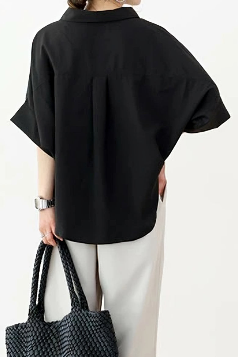 Batwing Sleeve Lapel Button-Up Shirt - liwisi