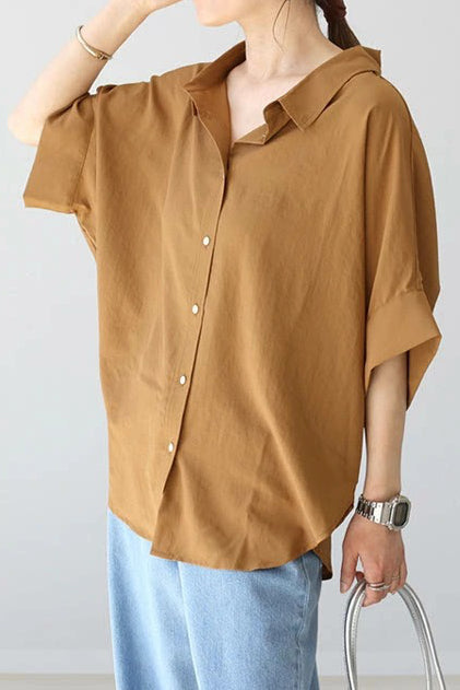 Batwing Sleeve Lapel Button-Up Shirt - liwisi