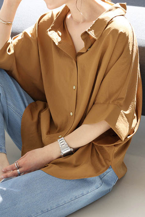 Batwing Sleeve Lapel Button-Up Shirt - liwisi