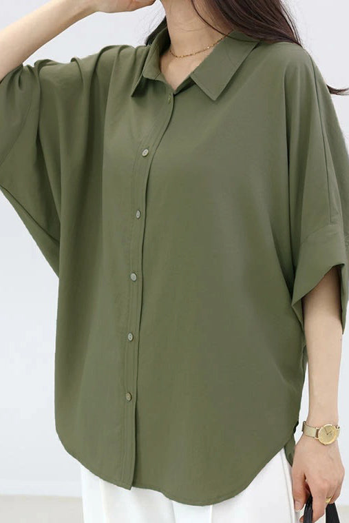 Batwing Sleeve Lapel Button-Up Shirt - liwisi