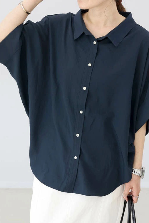 Batwing Sleeve Lapel Button-Up Shirt - liwisi