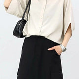 Batwing Sleeve Lapel Button-Up Shirt - liwisi
