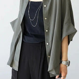 Batwing Sleeve Lapel Button-Up Shirt - liwisi