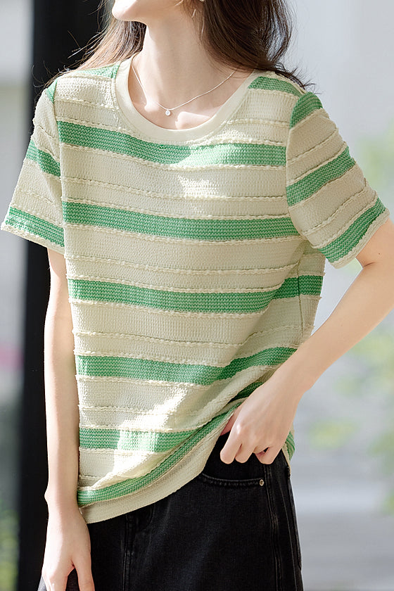 Fashion Striped Short Sleeve Knit T-Shirt - liwisi