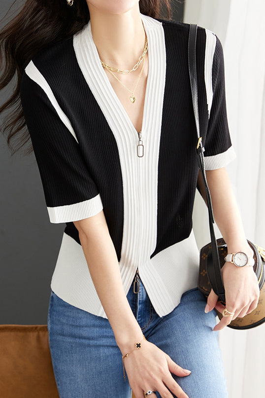 Minimalist Color Block Knit Sweater - liwisi
