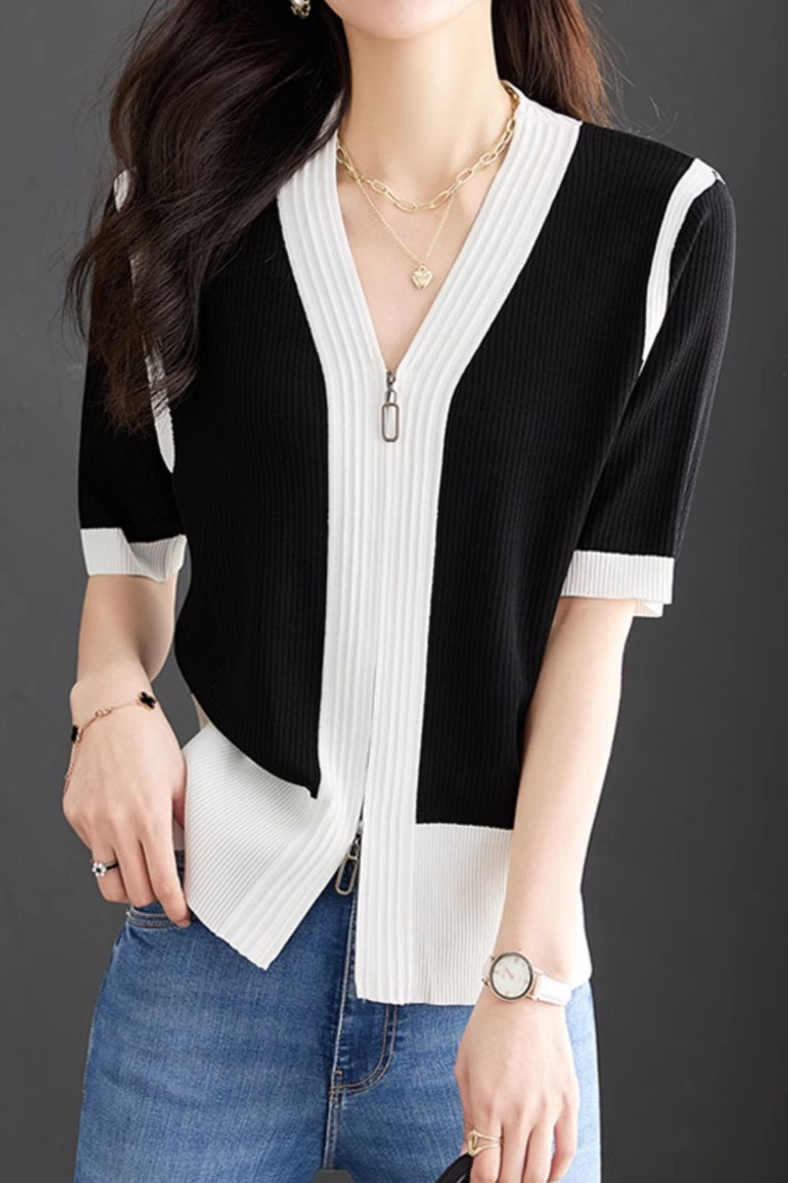 Minimalist Color Block Knit Sweater - liwisi