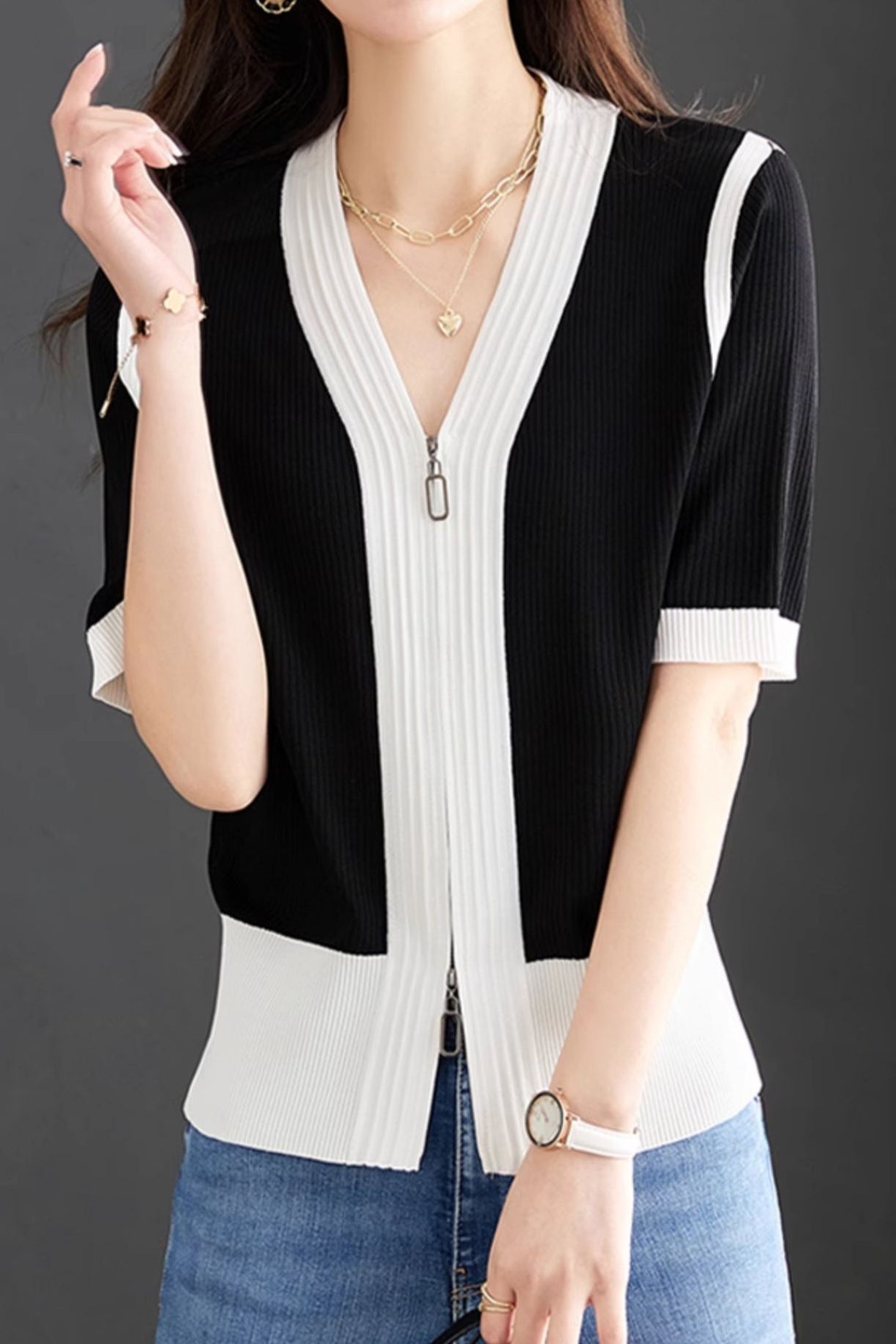 Minimalist Color Block Knit Sweater - liwisi