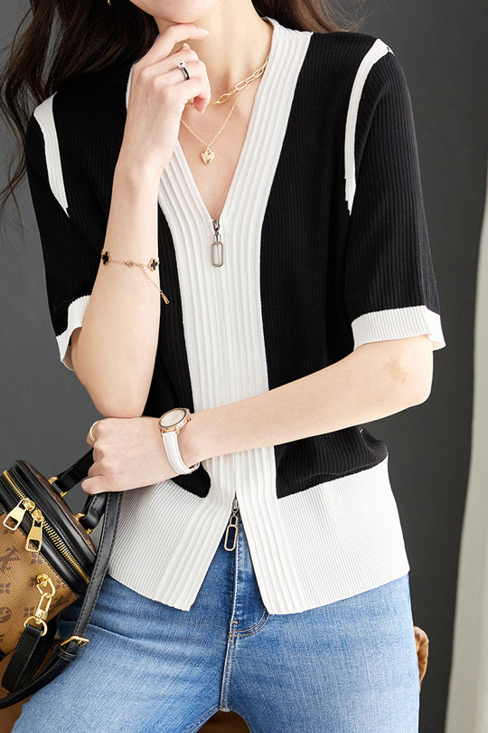 Minimalist Color Block Knit Sweater - liwisi