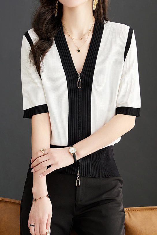 Minimalist Color Block Knit Sweater - liwisi