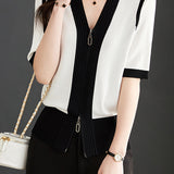 Minimalist Color Block Knit Sweater - liwisi