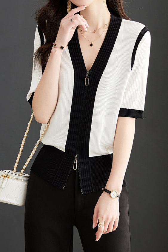 Minimalist Color Block Knit Sweater - liwisi