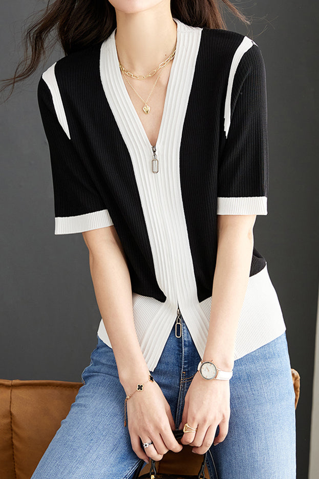 Minimalist Color Block Knit Sweater - liwisi