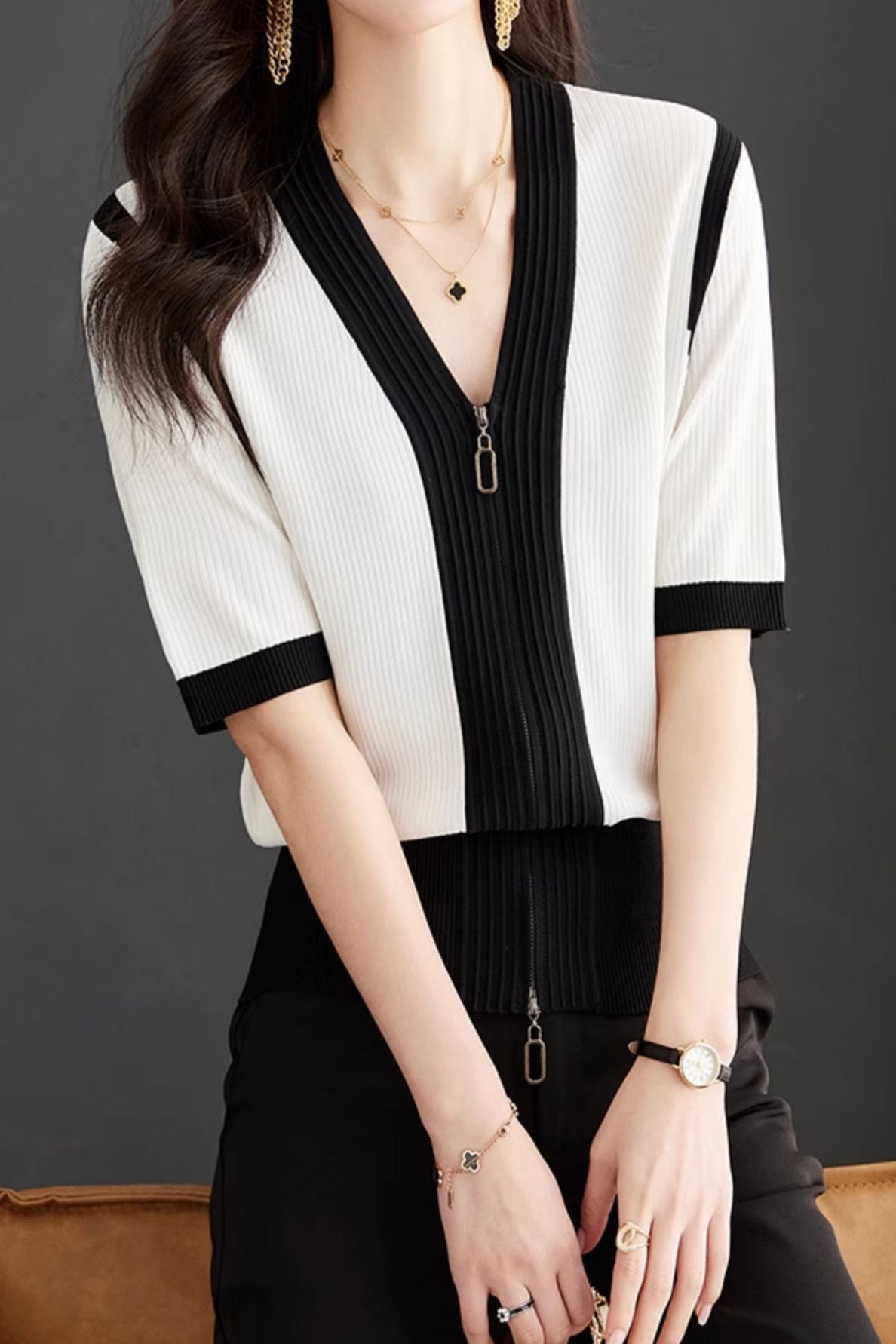 Minimalist Color Block Knit Sweater - liwisi