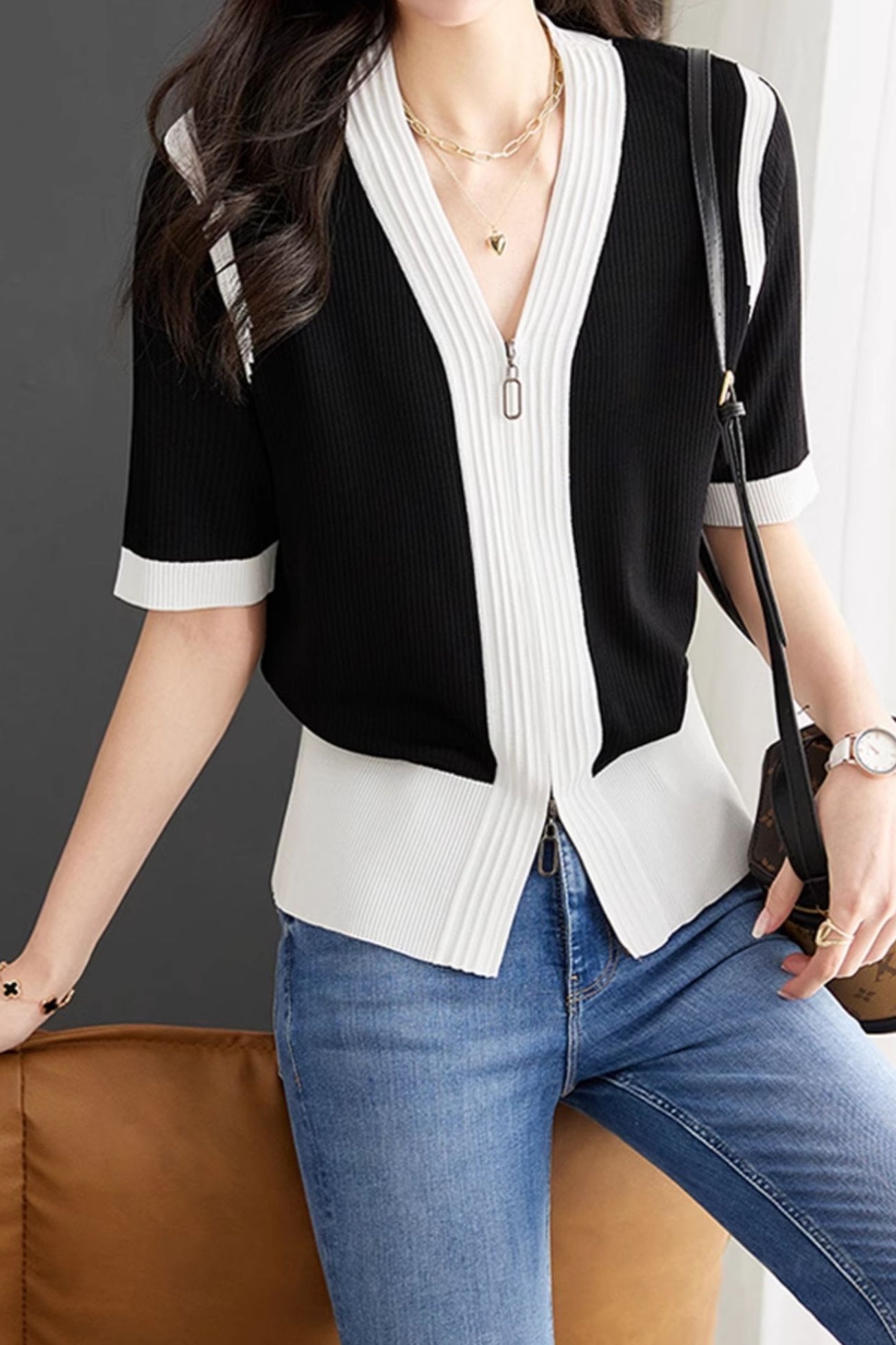Minimalist Color Block Knit Sweater - liwisi