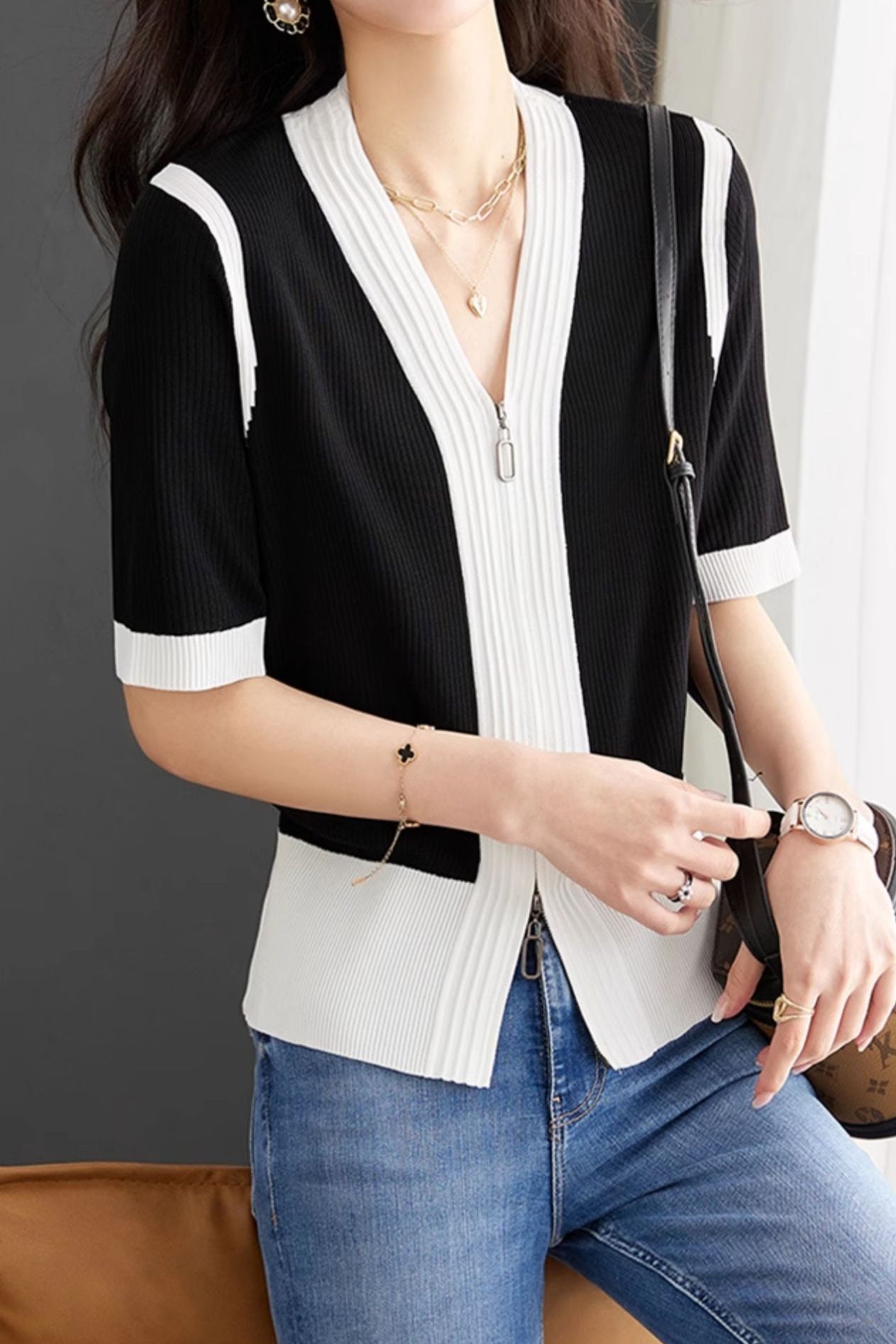 Minimalist Color Block Knit Sweater - liwisi
