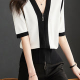 Minimalist Color Block Knit Sweater - liwisi