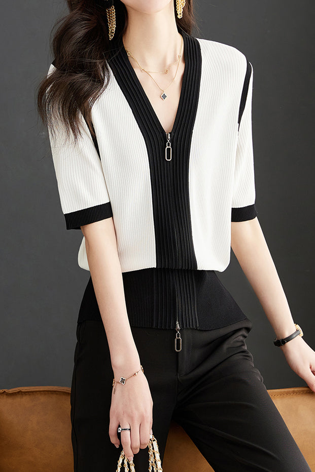 Minimalist Color Block Knit Sweater - liwisi