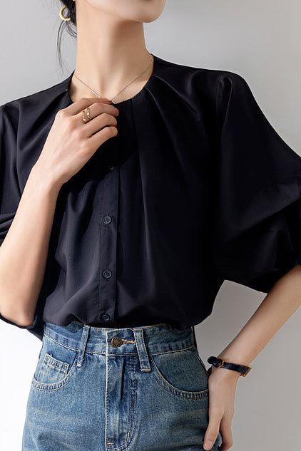 French Vintage Puff Sleeve Shirt - liwisi