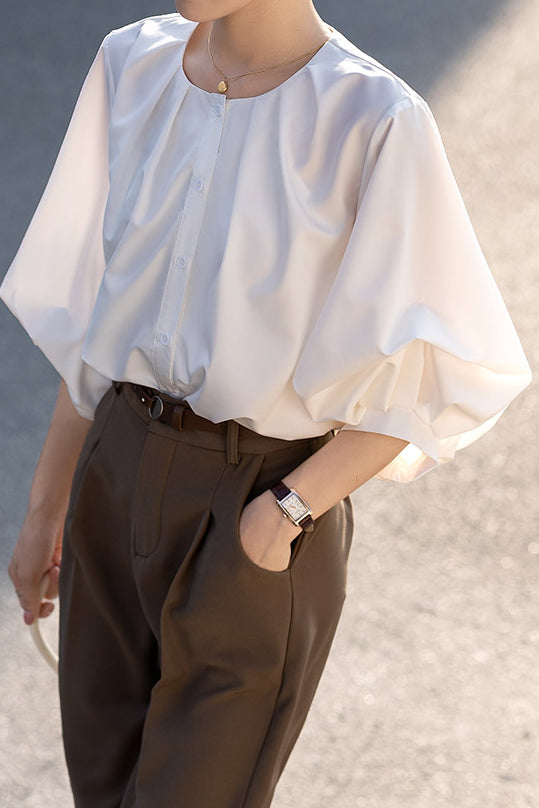 French Vintage Puff Sleeve Shirt - liwisi
