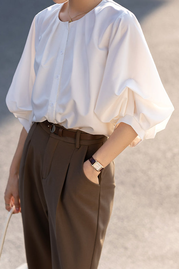 French Vintage Puff Sleeve Shirt - liwisi