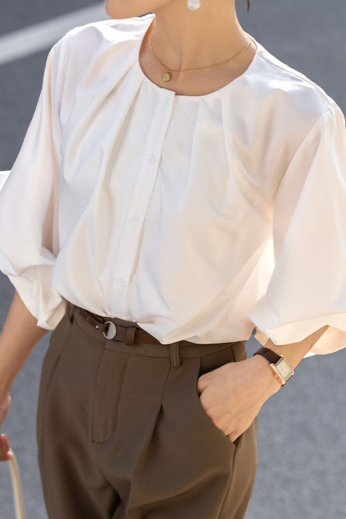 French Vintage Puff Sleeve Shirt - liwisi