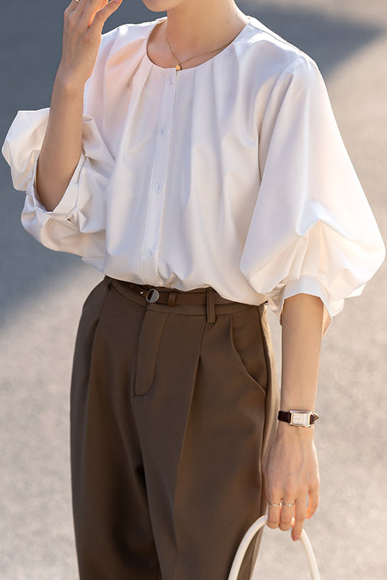 French Vintage Puff Sleeve Shirt - liwisi