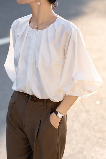 French Vintage Puff Sleeve Shirt - liwisi