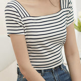 Casual Striped Short Sleeve T-Shirt - liwisi
