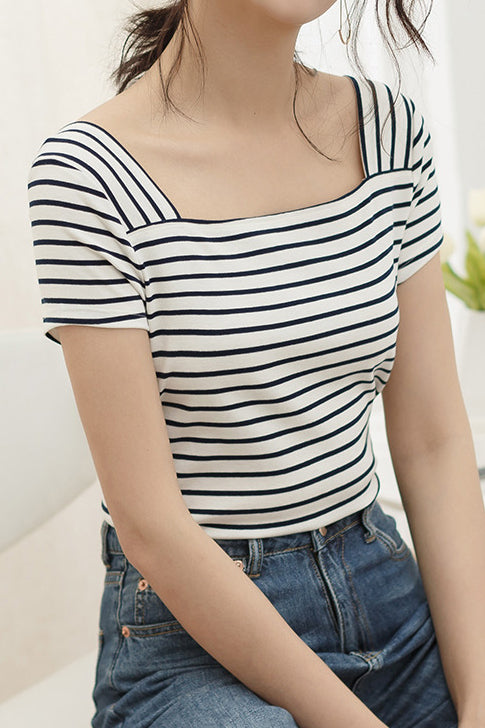 Casual Striped Short Sleeve T-Shirt - liwisi