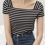 Casual Striped Short Sleeve T-Shirt - liwisi
