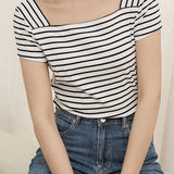 Casual Striped Short Sleeve T-Shirt - liwisi