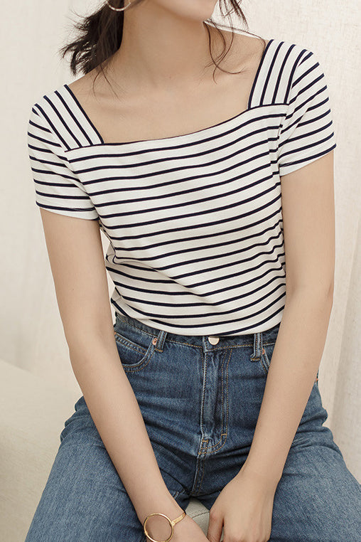 Casual Striped Short Sleeve T-Shirt - liwisi