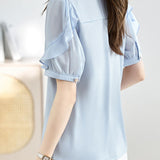 Satin Chiffon Short Sleeve Shirt - liwisi