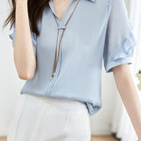 Satin Chiffon Short Sleeve Shirt - liwisi
