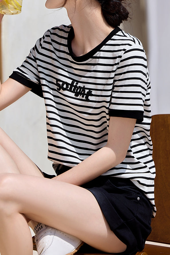Casual Striped Short-Sleeve T-Shirt - liwisi