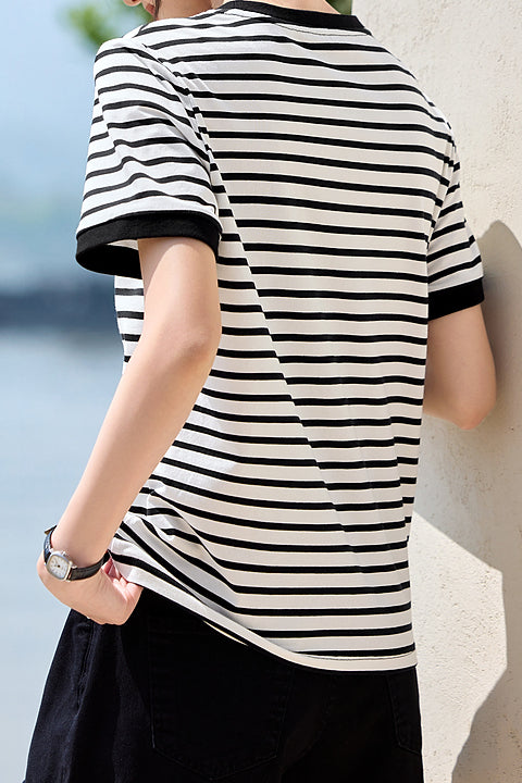 Casual Striped Short-Sleeve T-Shirt - liwisi