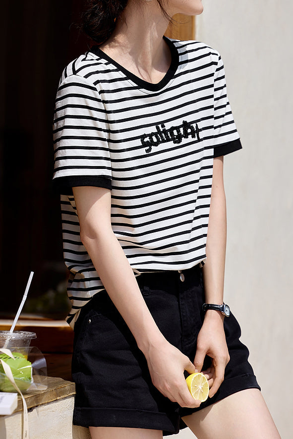 Casual Striped Short-Sleeve T-Shirt - liwisi