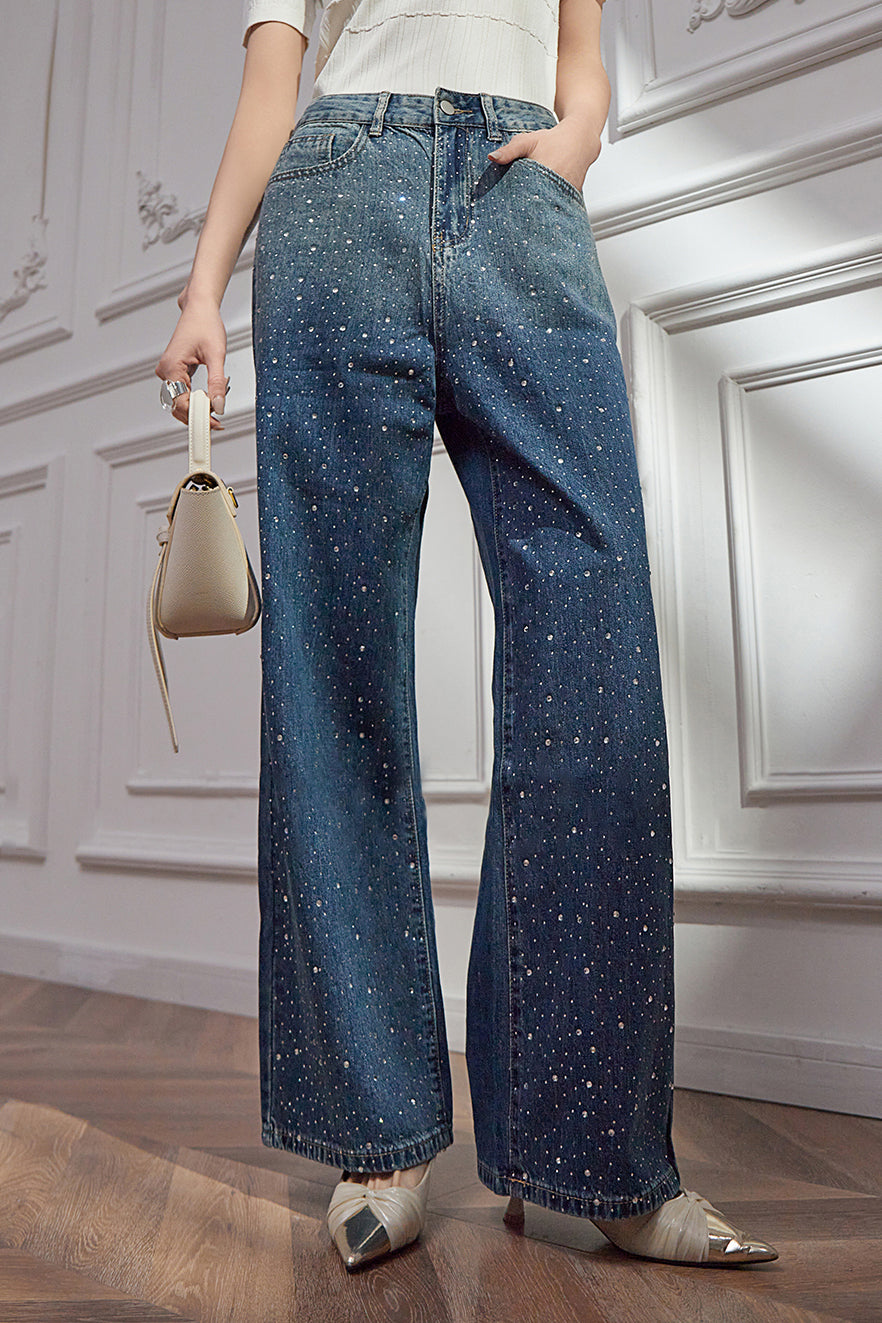Fashion Gradient Rhinestone Jeans - liwisi