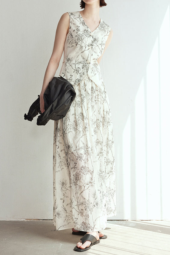 Floral Print Half-Skirt Set - liwisi