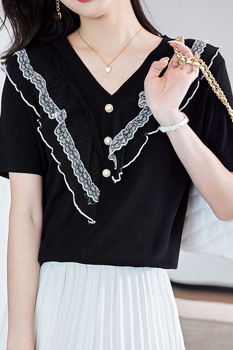 Elegant Lace Patchwork Knit Sweater - liwisi