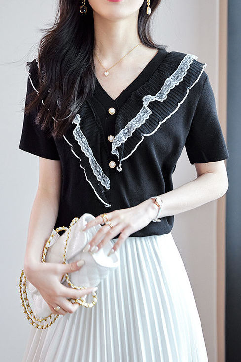 Elegant Lace Patchwork Knit Sweater - liwisi