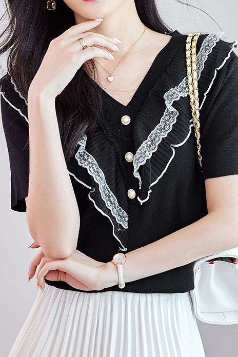 Elegant Lace Patchwork Knit Sweater - liwisi